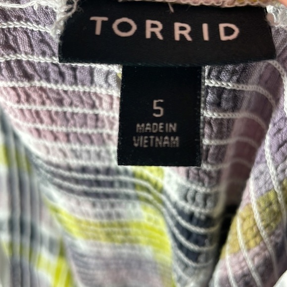 TORRID 5 MULTI PLAID SMOCKED OFF SHOULDER PEPLUM TOP - Picture 6 of 9